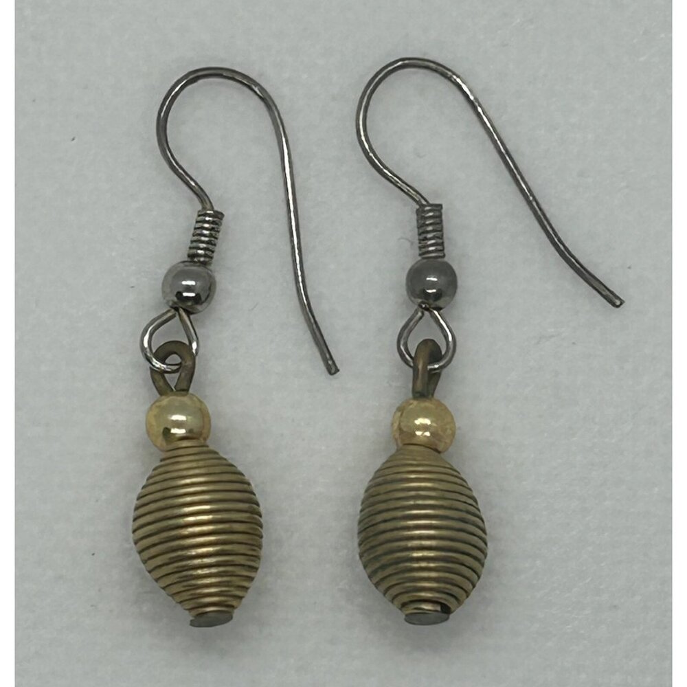 Minimalist Boho Coiled Wire Dangle Earrings Gold-Color Vintage 1980s 1990s Retro